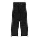 Black Side Zip Coated Clean Wide-Leg Jeans