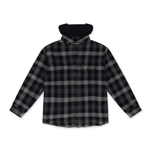Black Multicolor Plaid Waffle Hooded Jacket