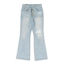 Blue Double Closure Flared Denim