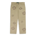 Beige Leather Laser Cut Wreath Work Pants
