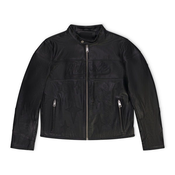 Black Leather Zip Moto Jacket