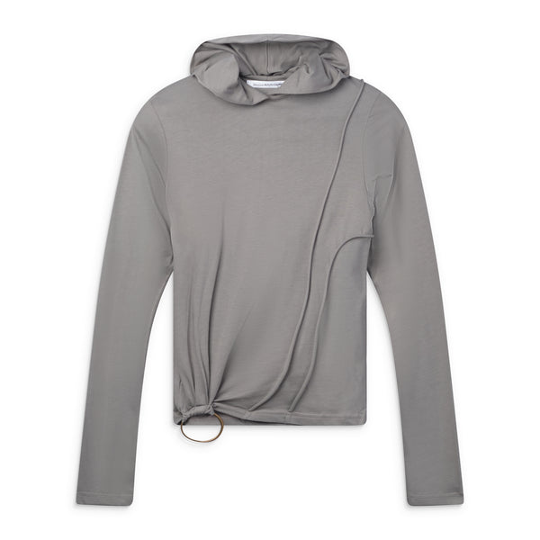 Gray Draped Piping And Metal Ring Hoodie