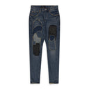 Mid Indigo Vintage Heavy Patch Repair Skinny Jeans
