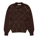 Brown Intarsia Quilt Crewneck Sweater