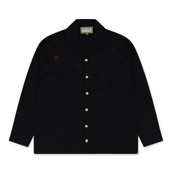 Black Long Sleeve Bowling Shirt