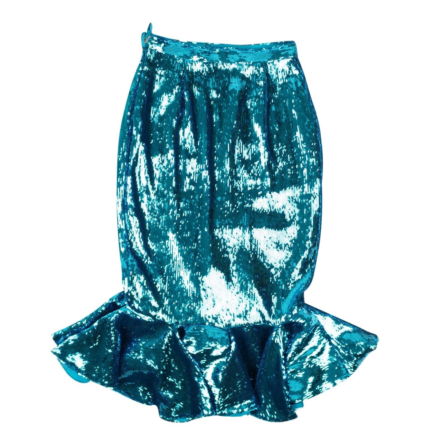 Rodarte Sequin Fitted Ruffle Detail Skirt - Teal