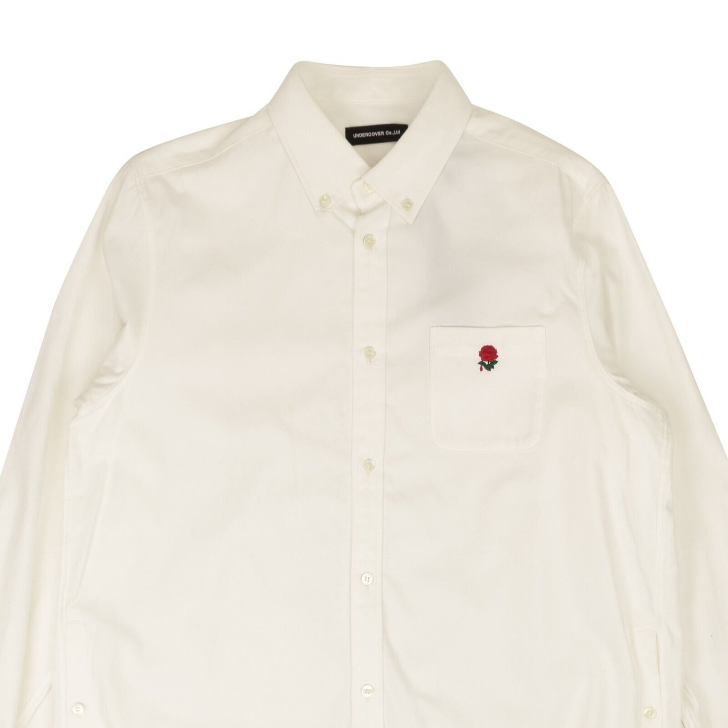 White Long Rose Applique Embroidered Oxford Shirt