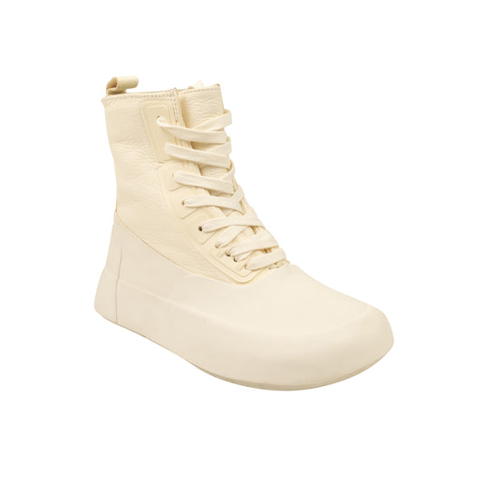 LEATHER MIX HI-TOP OFF WHITE SNEAKERS