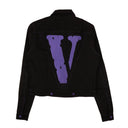 Black Purple Friends Embroidered V Graphic Denim Jacket