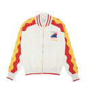 White And Red Knit Zip-Up Track Jacket