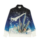 Blue Vol De Nuit Silk Twill Button Down Shirt