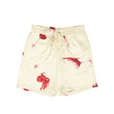 Cream Wine Glass Spill Design Silk Shorts