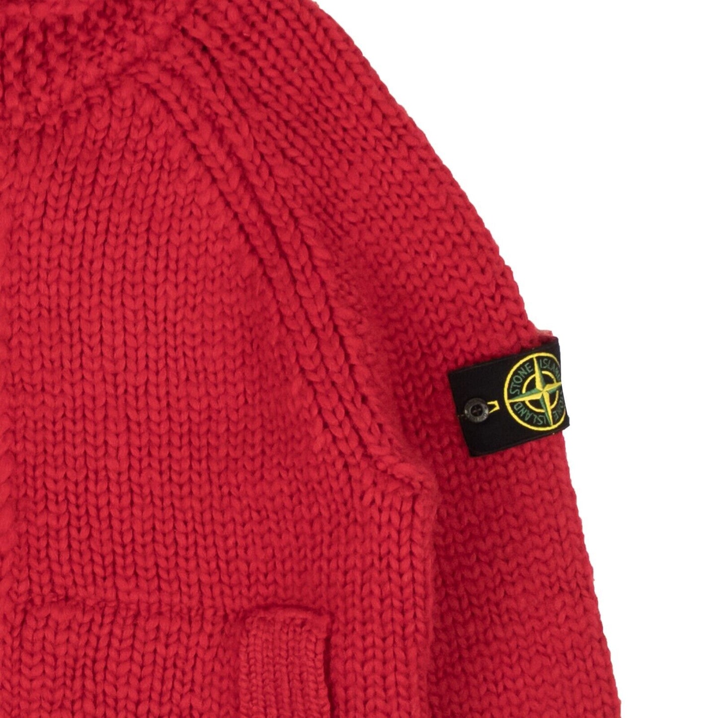 Stone Island Wool Chunky Knit Zip Up Sweatshirt - Red