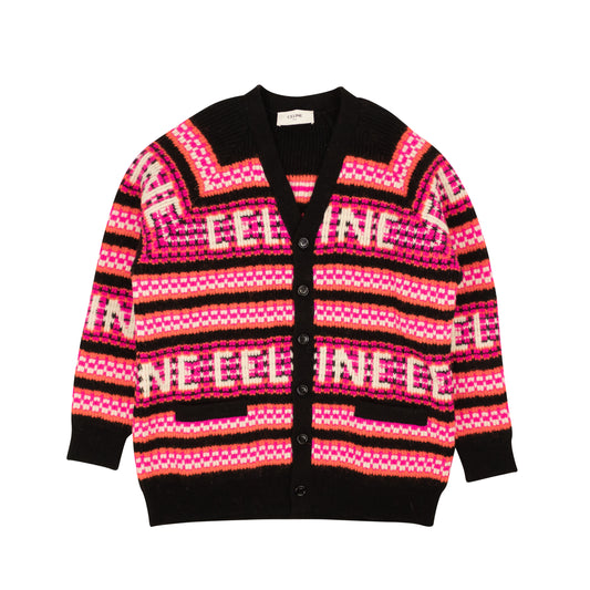 Celine Wool Jacquard Ski Design Cardigan - Black/Pink