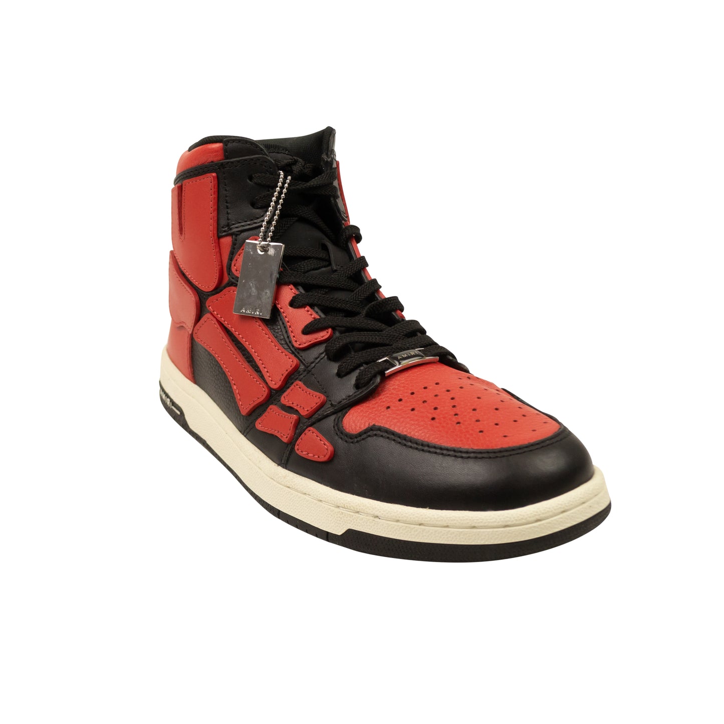 Black & Red Leather Skeleton High Top Sneakers