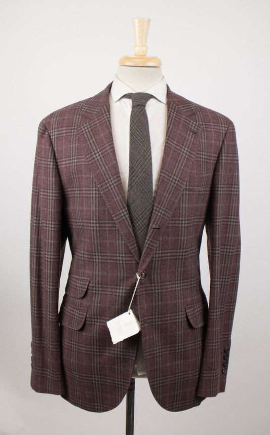 Burgundy Plaid Wool Two-Button Blazer