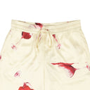 Cream Wine Glass Spill Design Silk Shorts