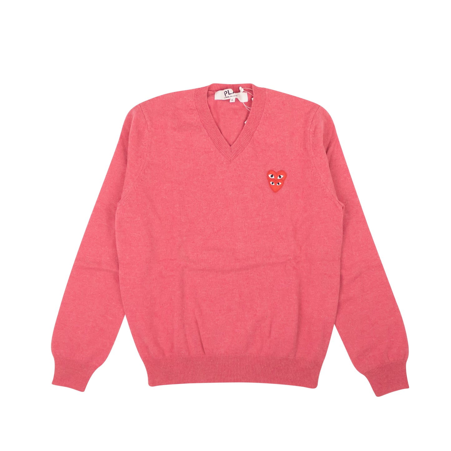 Comme Des Garçons Play Double Red Heart Knit Sweater - Pink