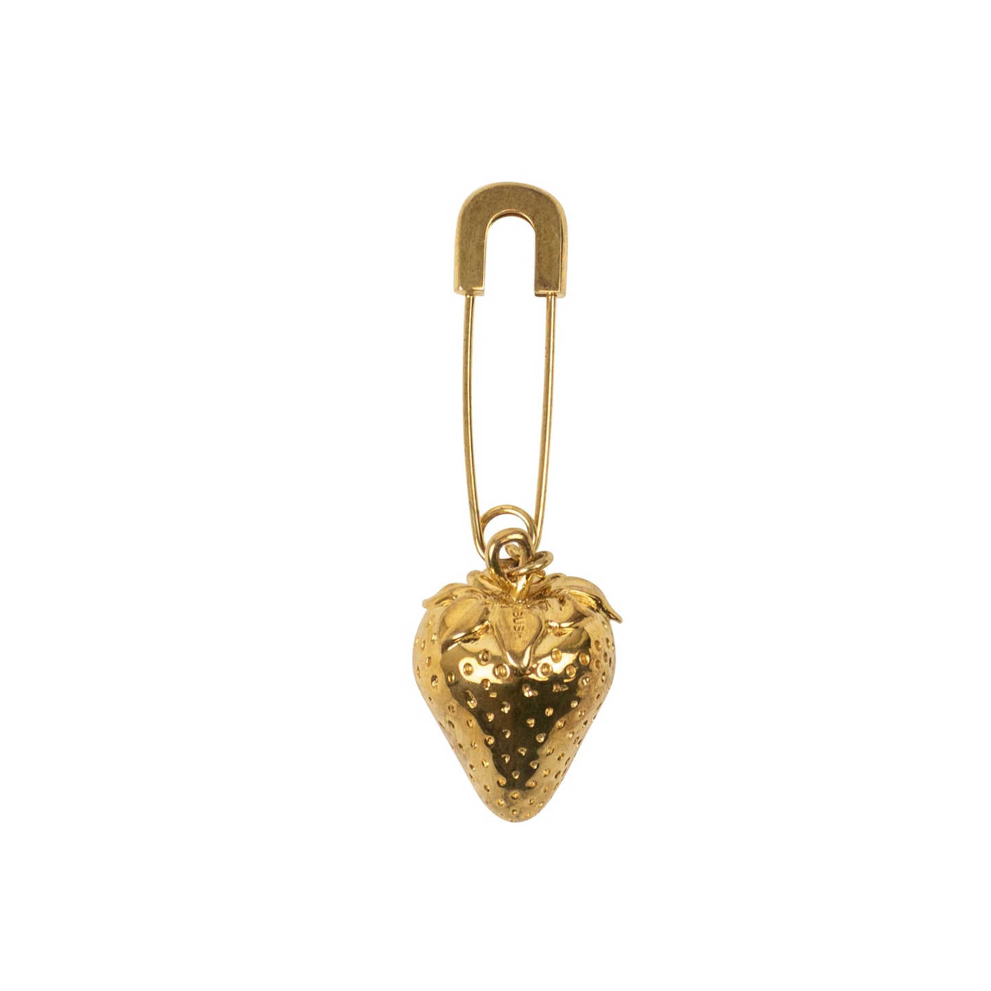 Gold Strawberry Charm Safety Pin Earring