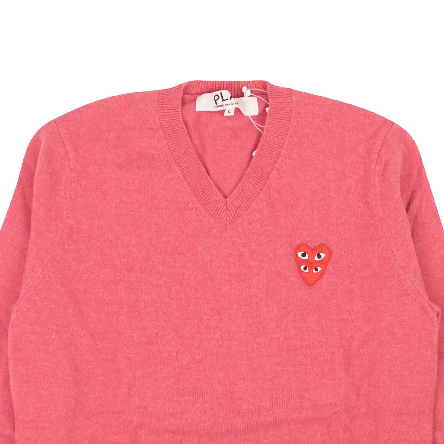 Comme Des Garçons Play Double Red Heart Knit Sweater - Pink