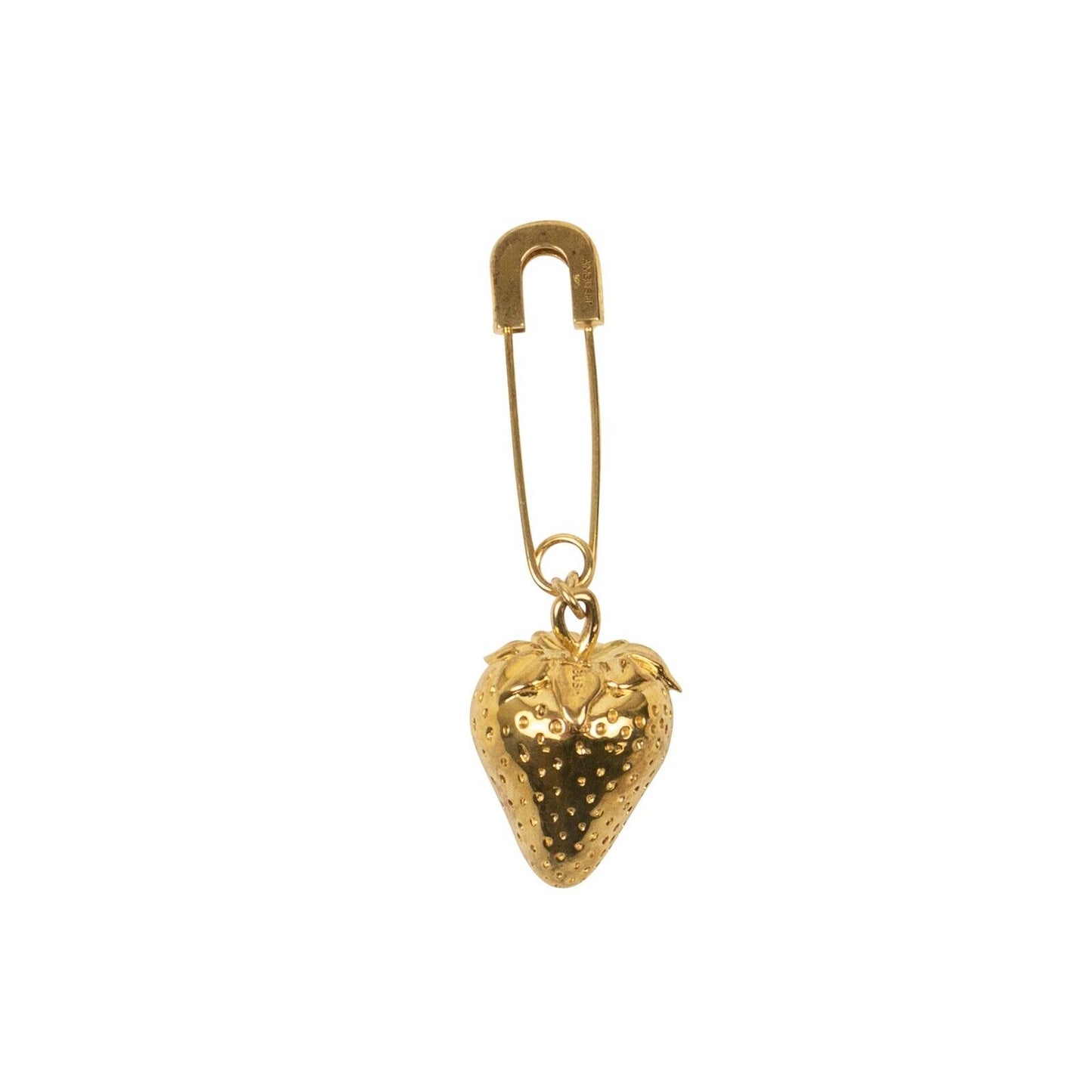 Gold Strawberry Charm Safety Pin Earring