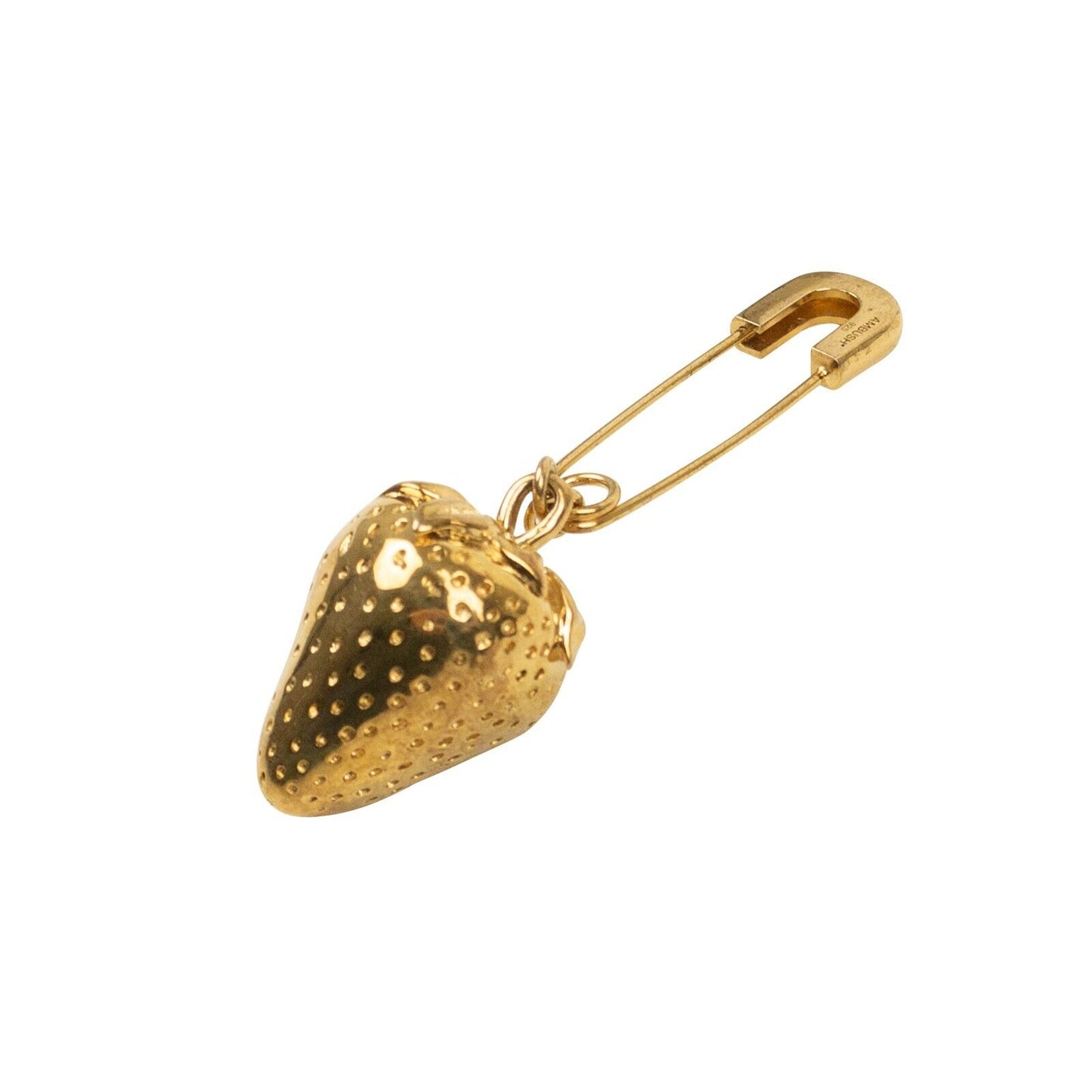 Gold Strawberry Charm Safety Pin Earring