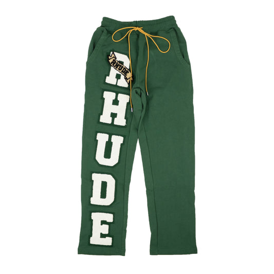 NWT RHUDE Forest Green Cotton Chenile Patch Sweatpants