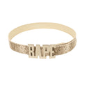 Beige Leather Snake Print Logo Belt