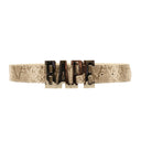 Beige Leather Snake Print Logo Belt