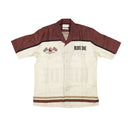 White & Maroon Silk Racing Team Button Down Shirt