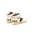 White And Maroon Leather Rhecess High Top Sneakers
