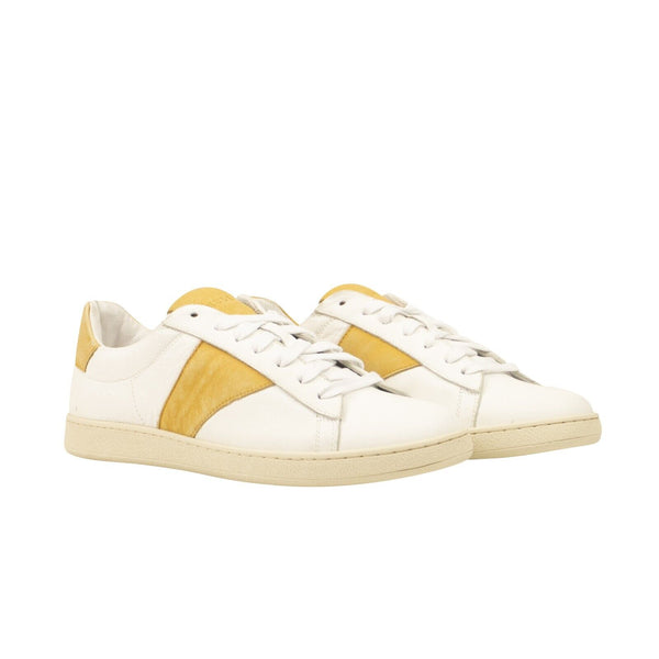 White And Mustard Leather Court Sneakers