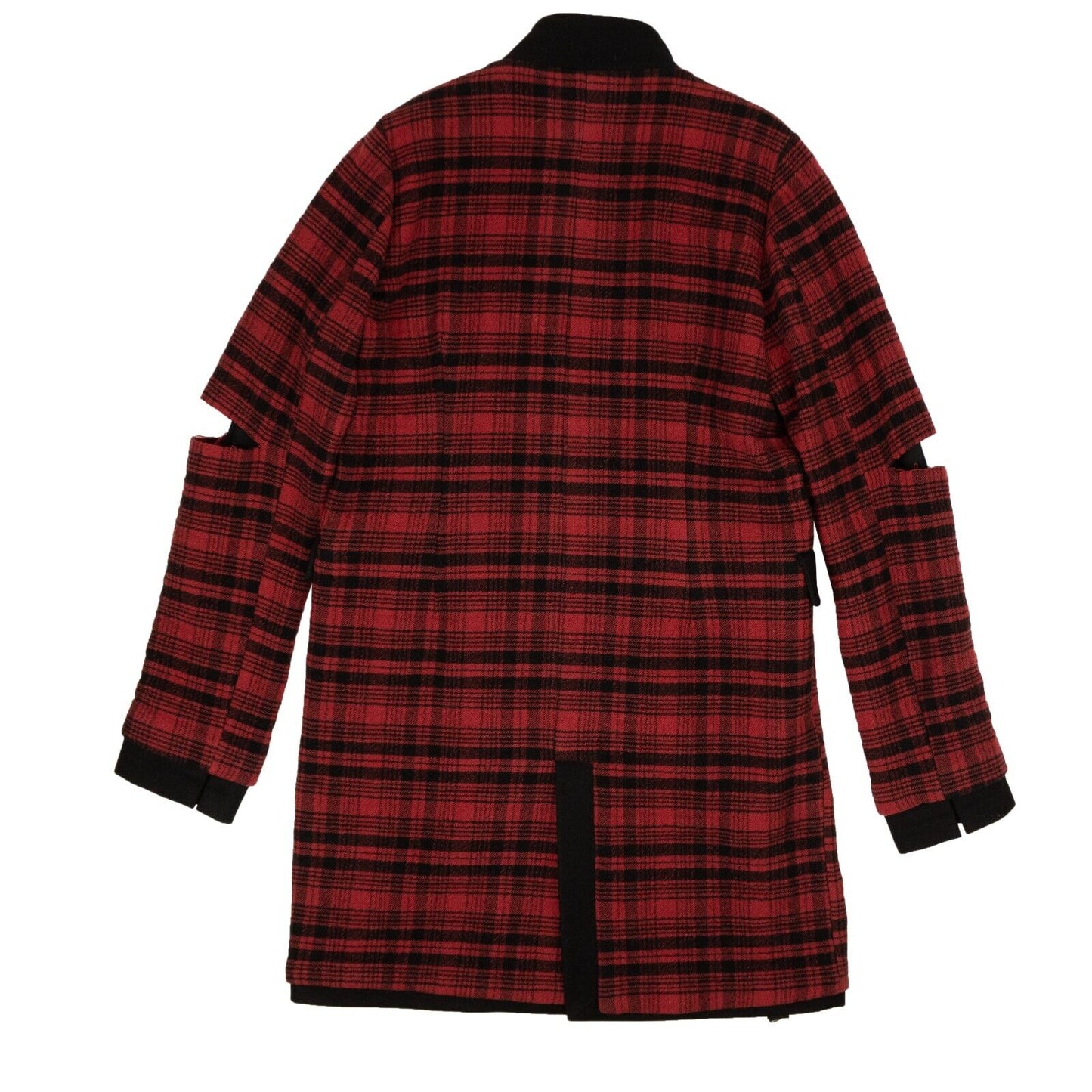 Unravel Project Wool Tartan Reverse Coat - Red/Black