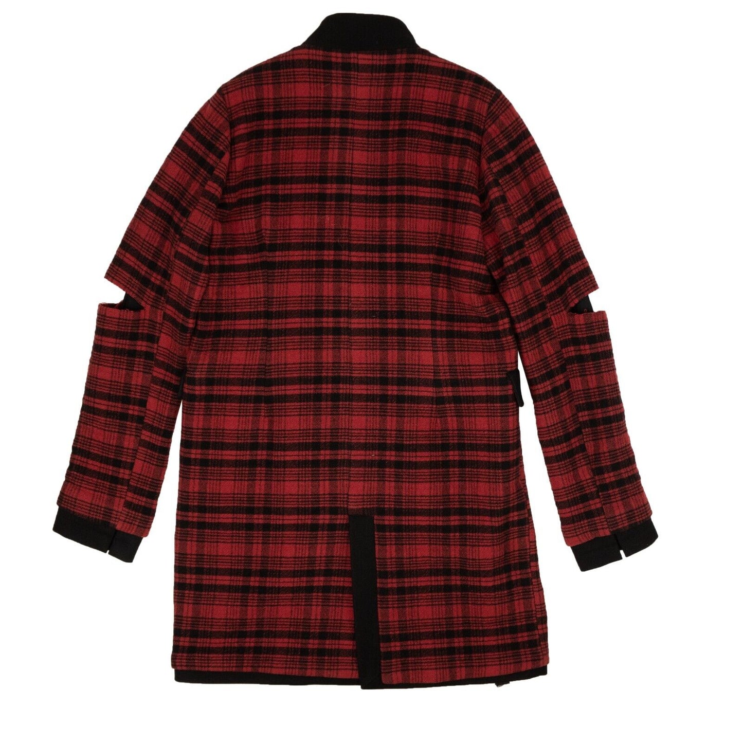 Unravel Project Wool Tartan Reverse Coat - Red/Black