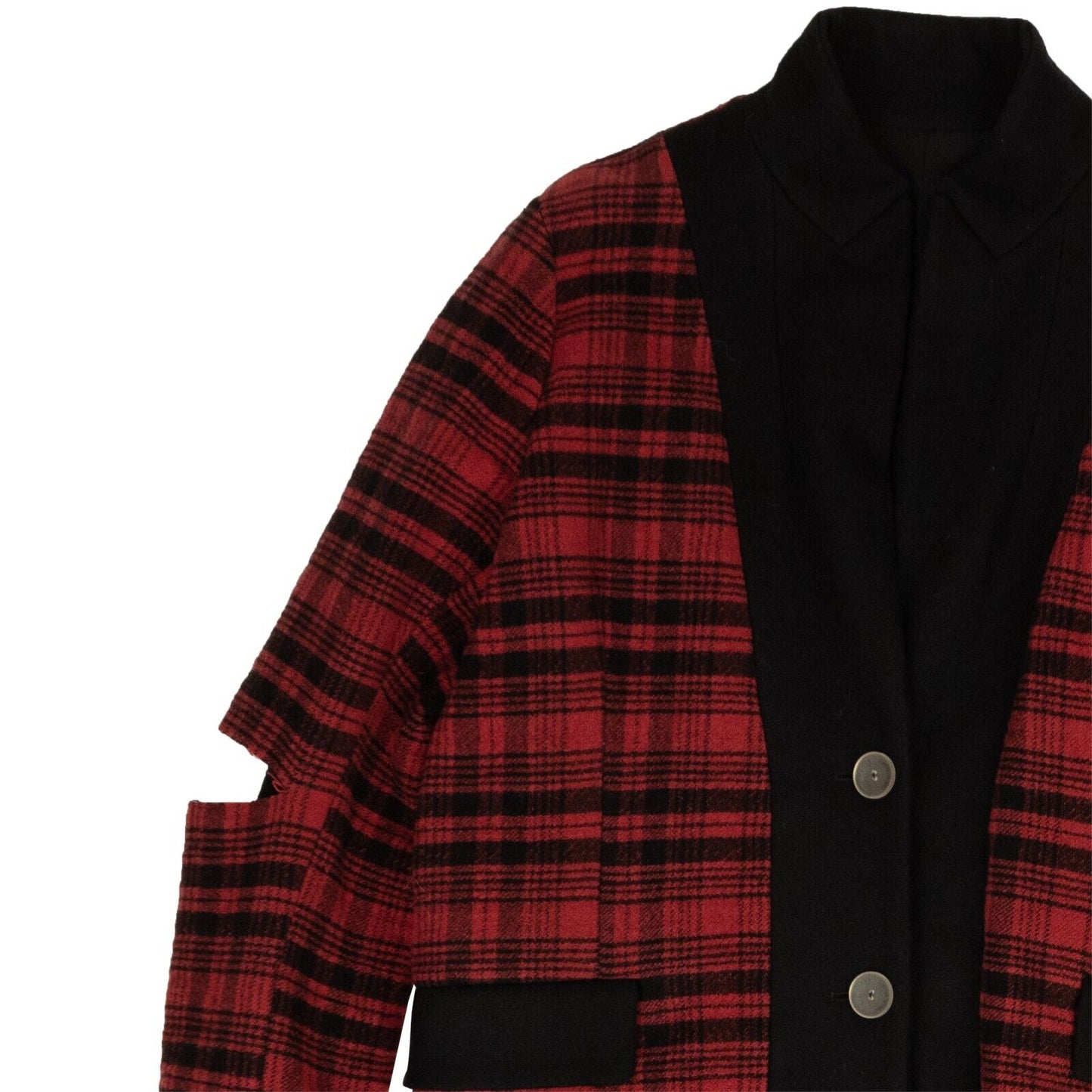 Unravel Project Wool Tartan Reverse Coat - Red/Black