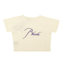 Cream And Lilac Cotton Logo Short Sleeve T-Shirt