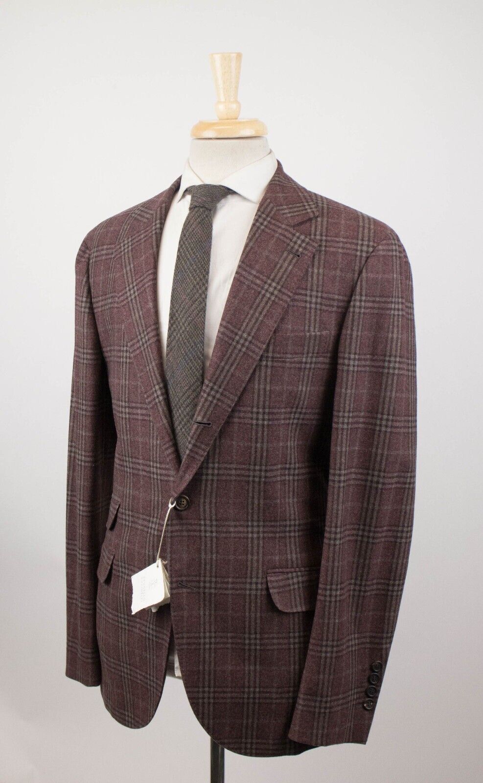 Burgundy Plaid Wool Two-Button Blazer