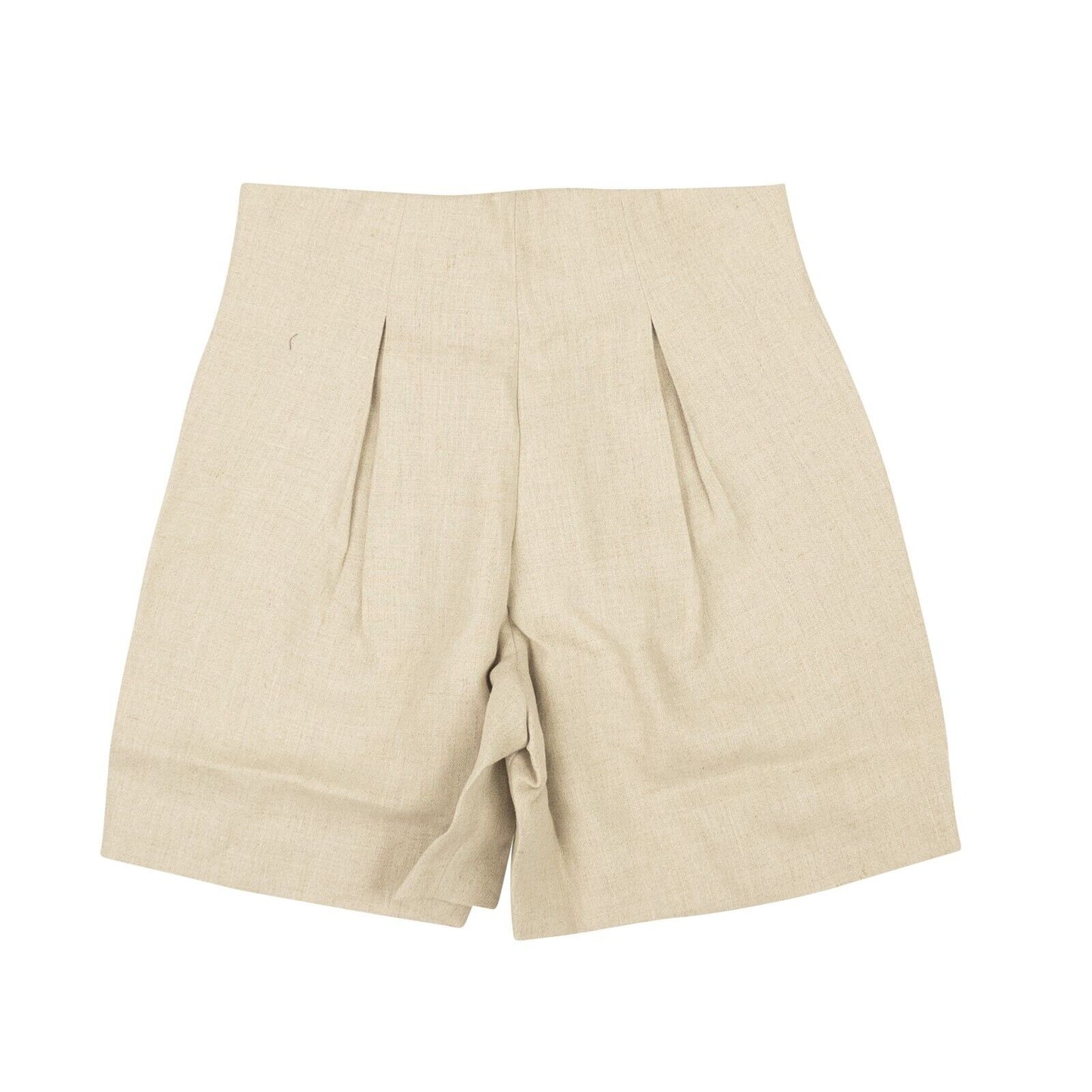 Natural Brown Linen Pleated Shorts