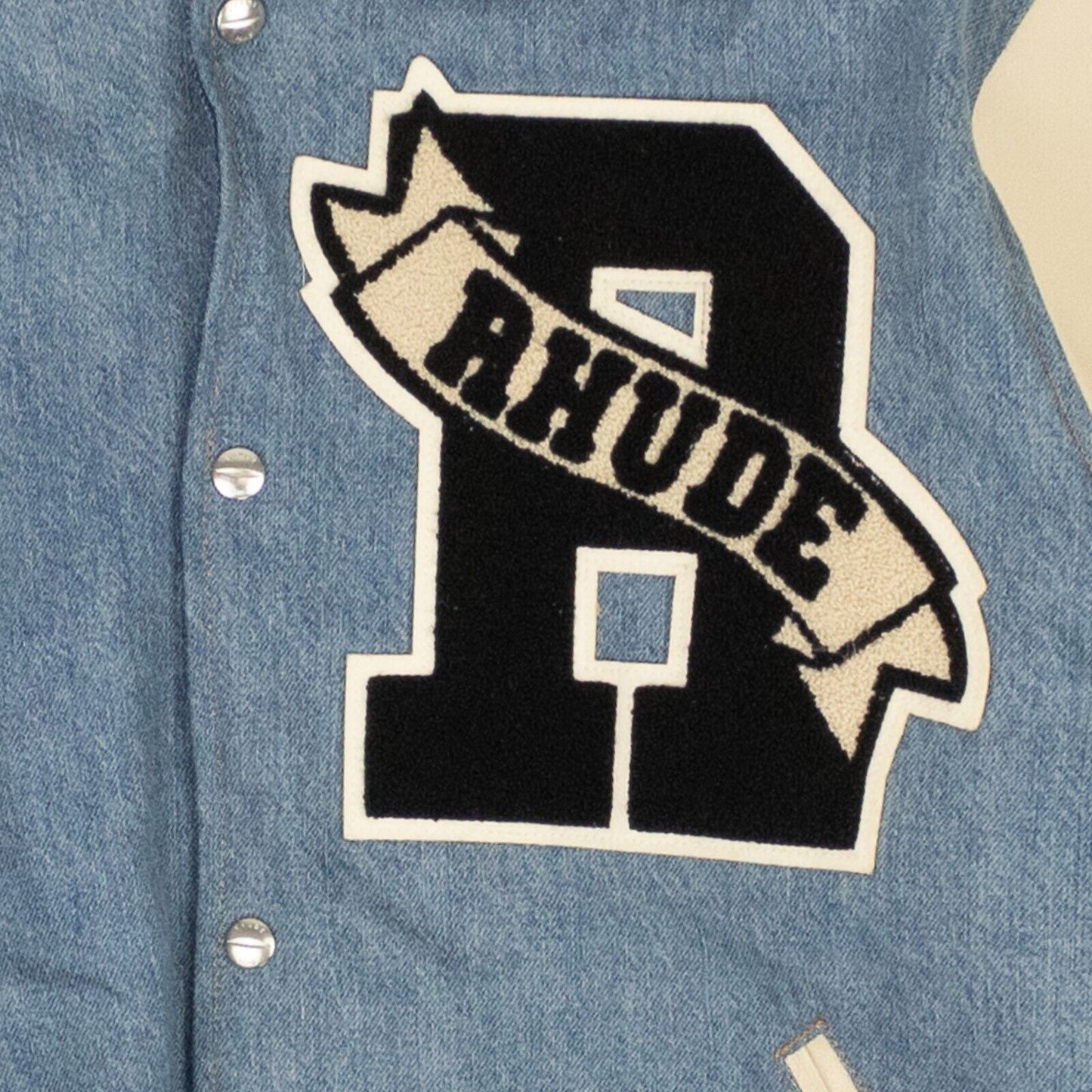 Washed Denim Hooded Varsity Jacket