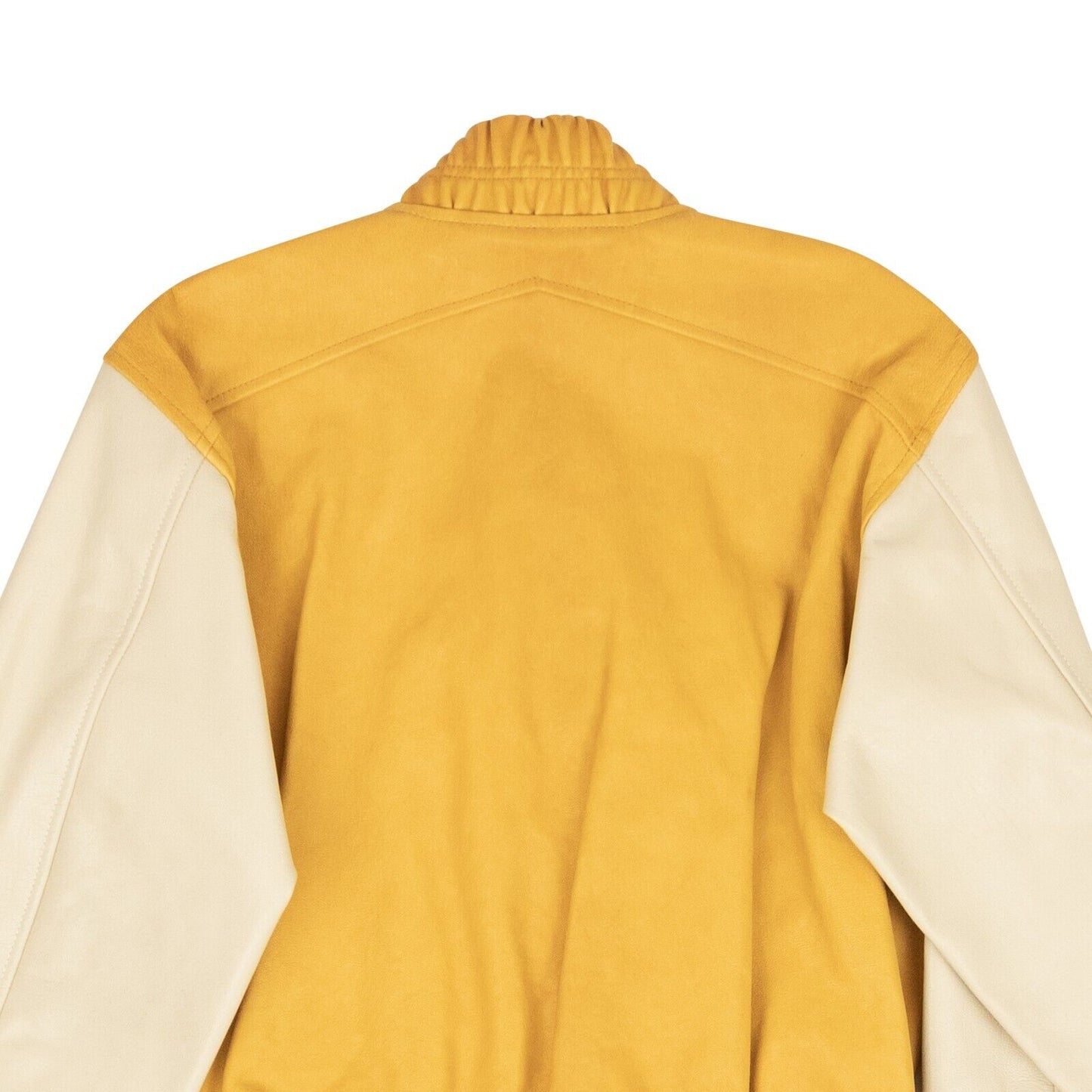 LOGO-APPLIQUE YELLOW CREME VARSITY BOMBER JACKET