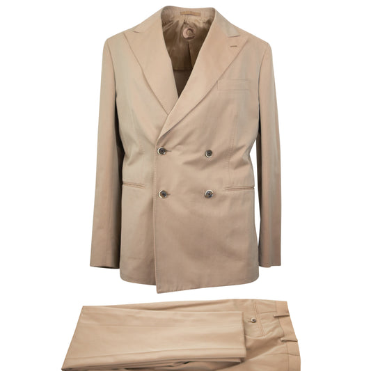 Sand Brown Cotton Double-Breasted Suit 8R