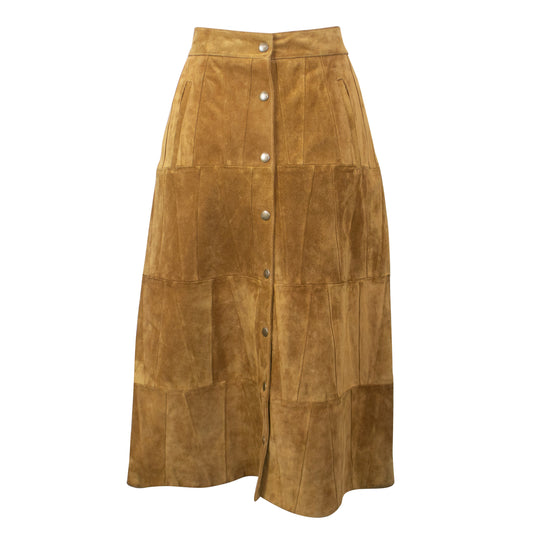 NWT SAINT LAURENT Brown Suede Calfskin Pecil Skirt