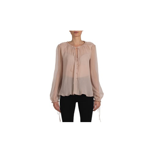 Amiri Crinkle Chiffon Ls Blouse - Nude