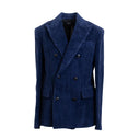 Dark Blue Corduroy Double-Breasted Jacket
