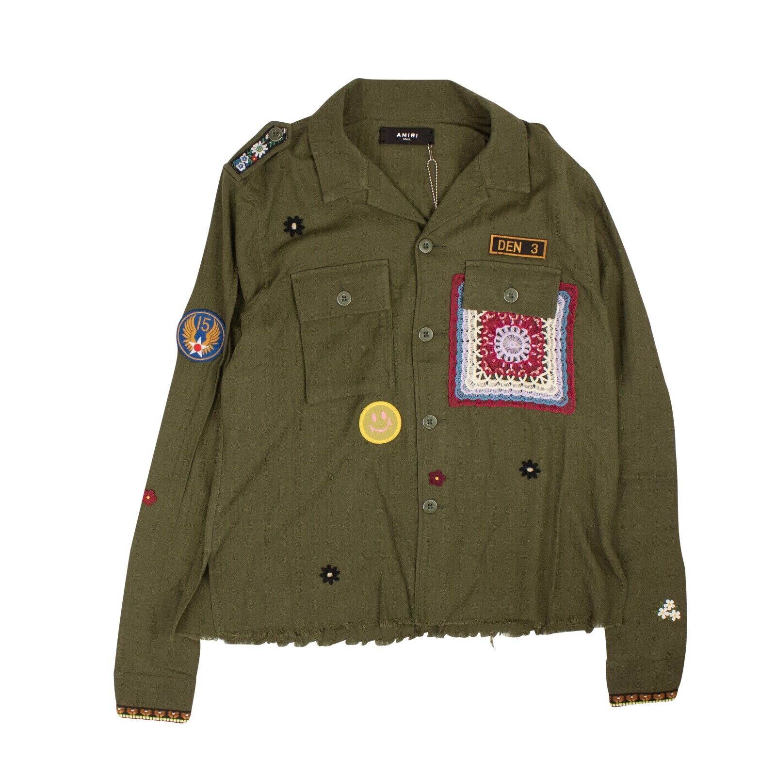 Amiri Crochet & Patch Military Shirt - Olive – 1nventory