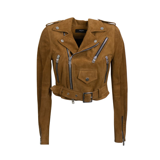 Amiri Cropped Leather Perfecto - Brown
