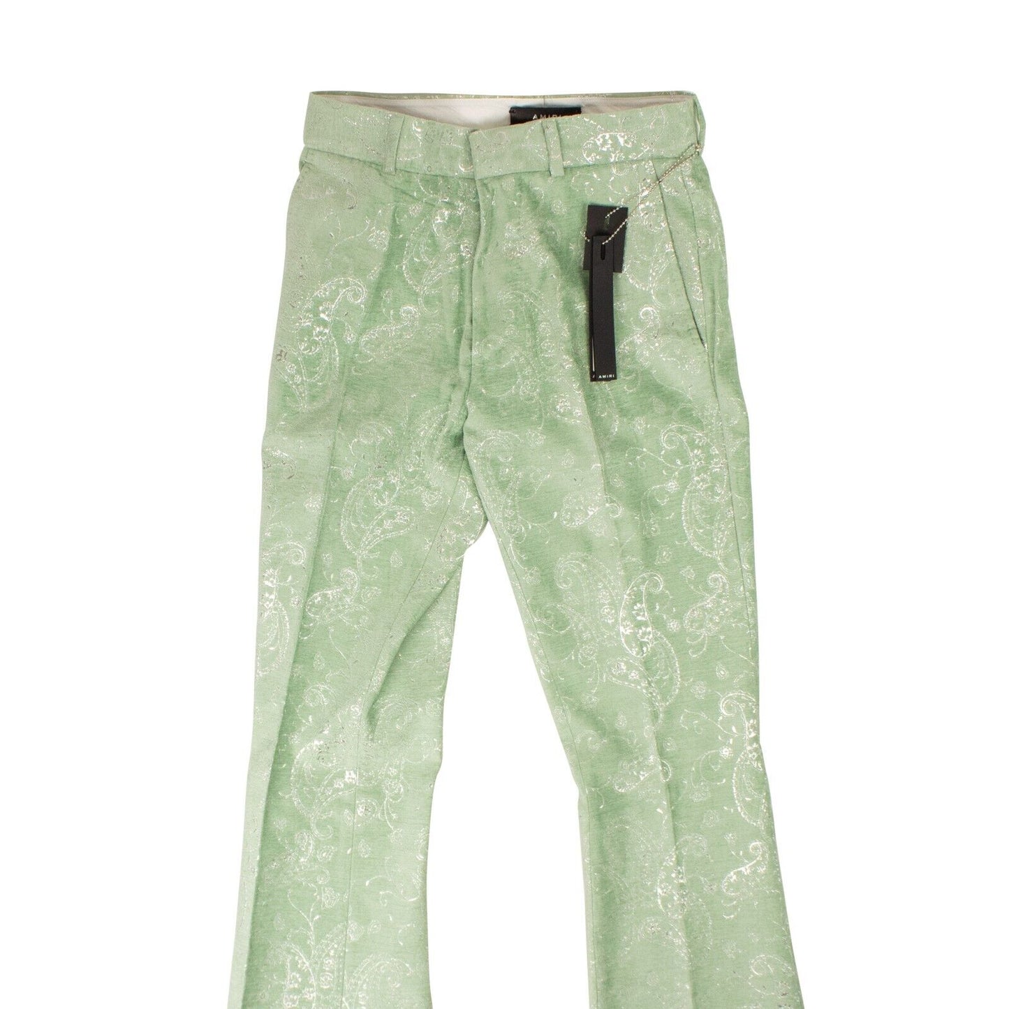 Amiri Paisley Velvet Glitter Flare - Green