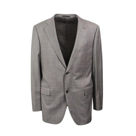 Single Breasted Light Grey Plaid Wool Suit