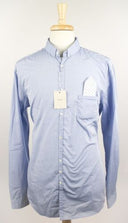 Blue 100% Cotton Long Sleeve Dress Shirt With Pocket Square! 43/17