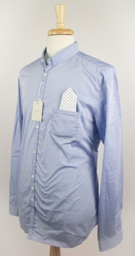 Blue 100% Cotton Long Sleeve Dress Shirt With Pocket Square! 43/17